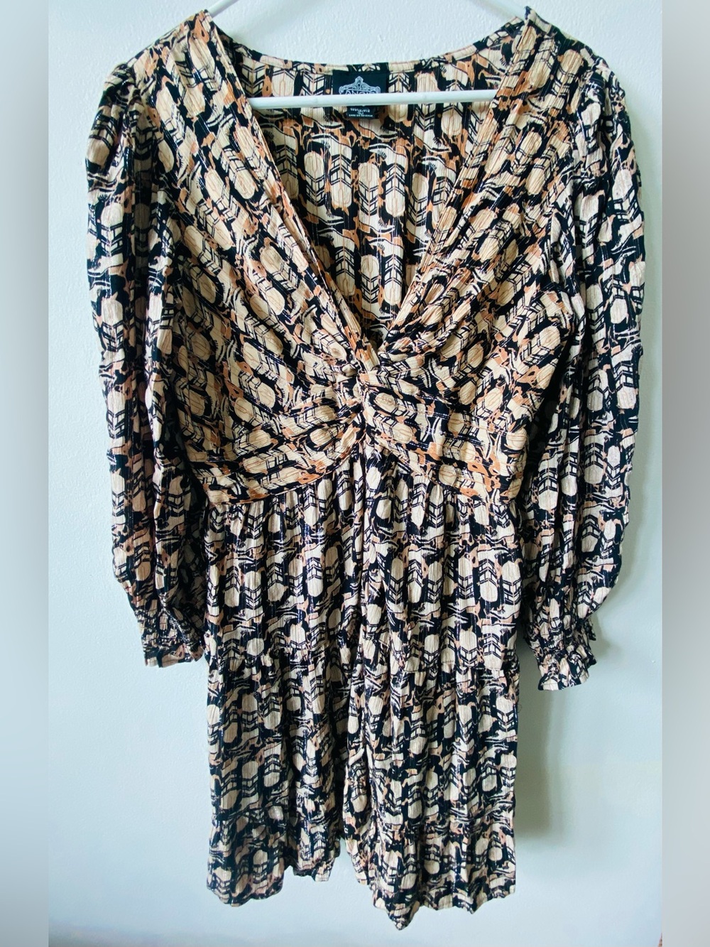 Cowboy Boot Print Boho Dress Long Sleeve Western Style (L)